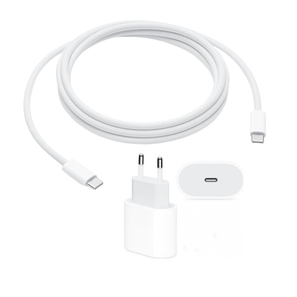20W Güç Adaptörü + 60 W USB-C Şarj Kablosu iPhone 17-16-15